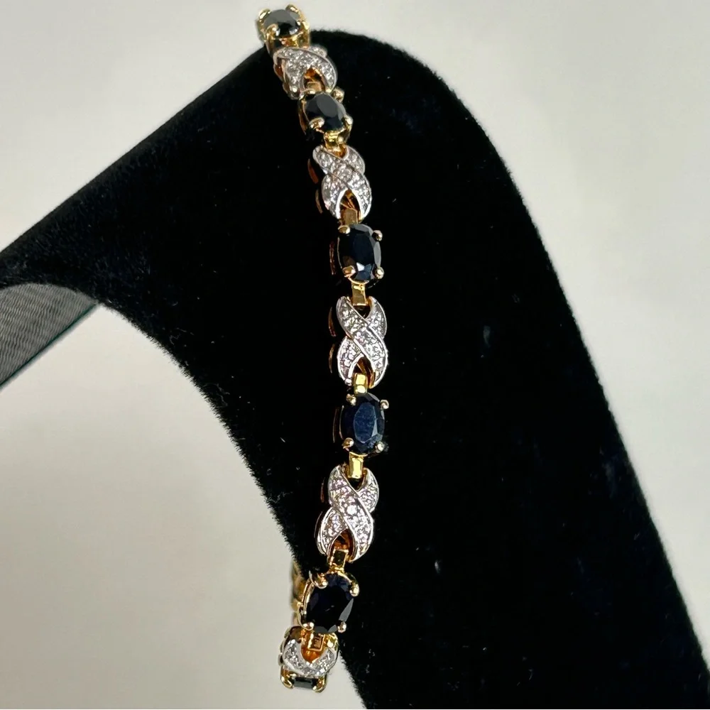 Gold Tone XO Bracelet Simulated Sapphire Tennis Fashion Jewelry September Birth